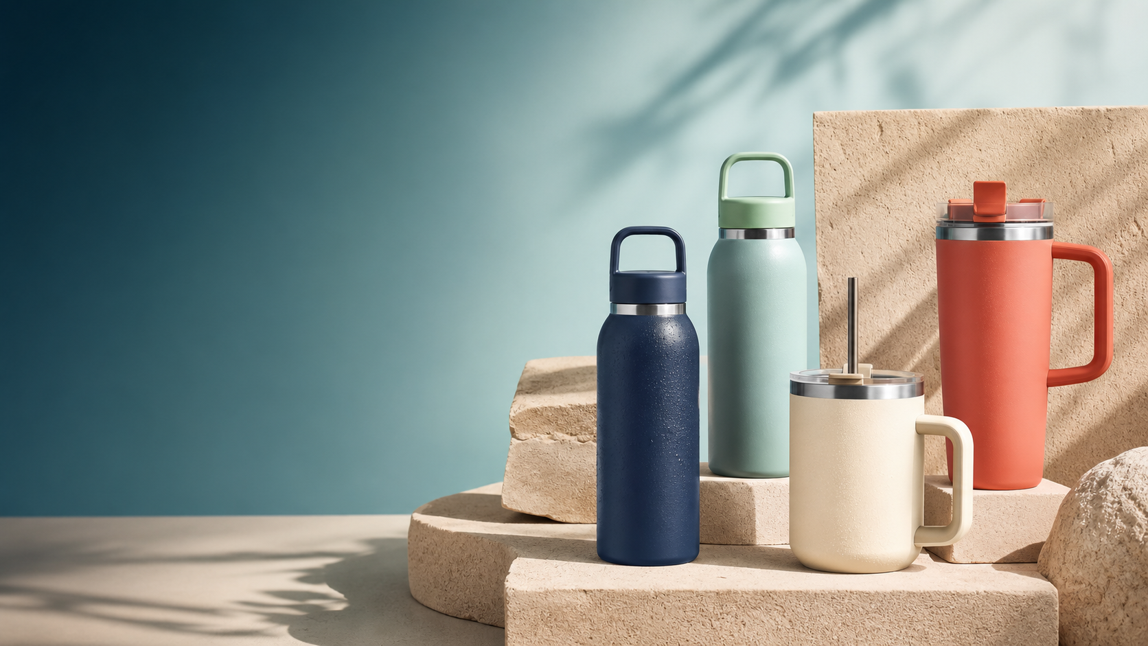A curated collection of reusable insulated bottles and tumblers